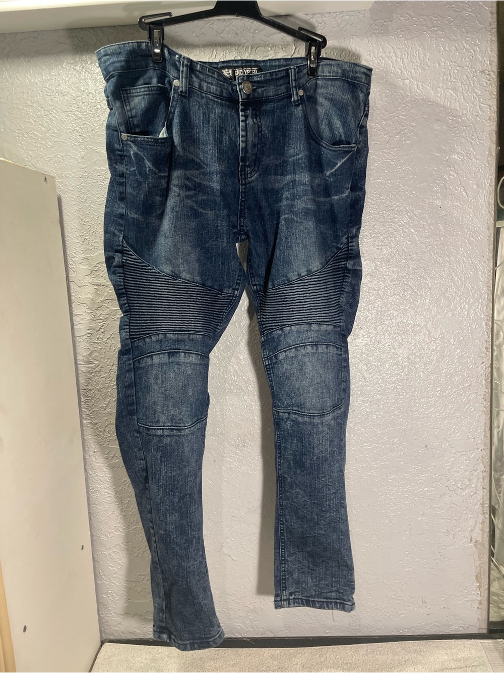 Slim Straight Men's Biker-Style Jeans in Dark Blue